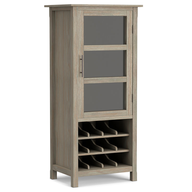 Avalon 22"W Solid Wood Contemporary Tall Wine Rack Cabinet with 12-Bottle Storage and Glass Door, Distressed Gray