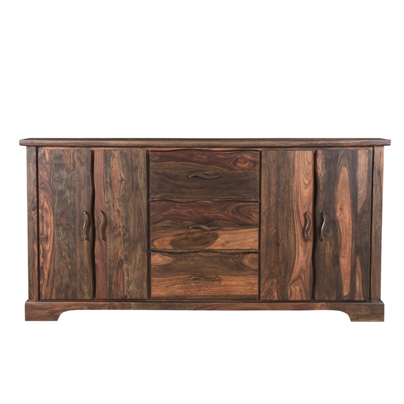 Buffet en bois massif à 3 tiroirs et 4 portes Larae, Walnut 