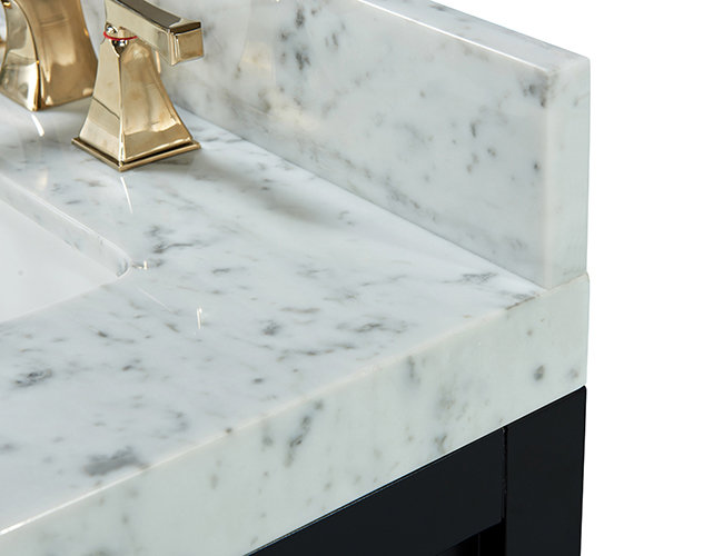 Elizabeth 48'' W Single Vanity, Carrara White, Black Onyx, Gold