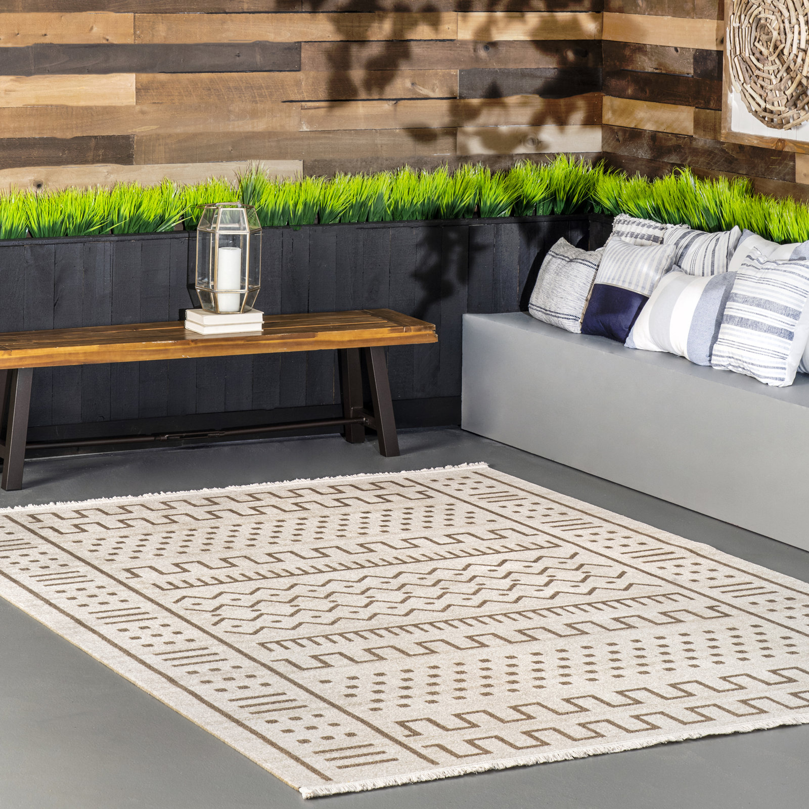 Beige Moroccan Outdoor Rug, Rectangle 5' x 8'