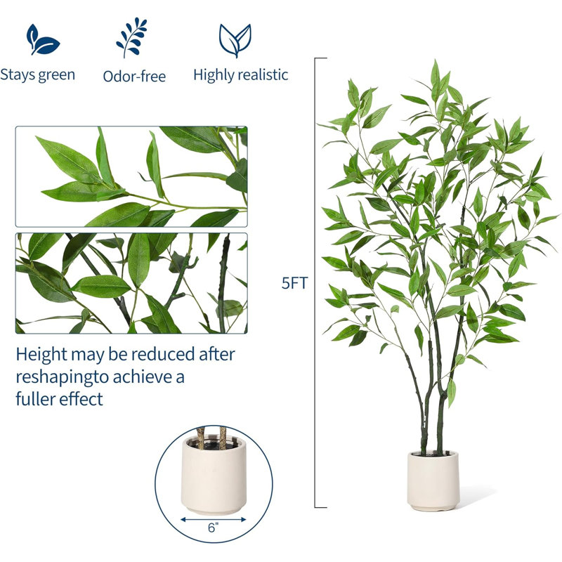 Arbre d'eucalyptus artificiel de 5 pi, tiges flexibles, plante artificielle réaliste pour l'intérieur et l'extérieur, feuilles réalistes
