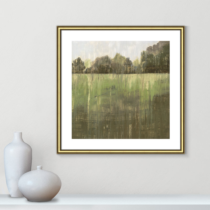 Champ vert II - reproduction d'art, H 24,75 po x l 24,75 po x P 0,88 po, Papier encadré doré