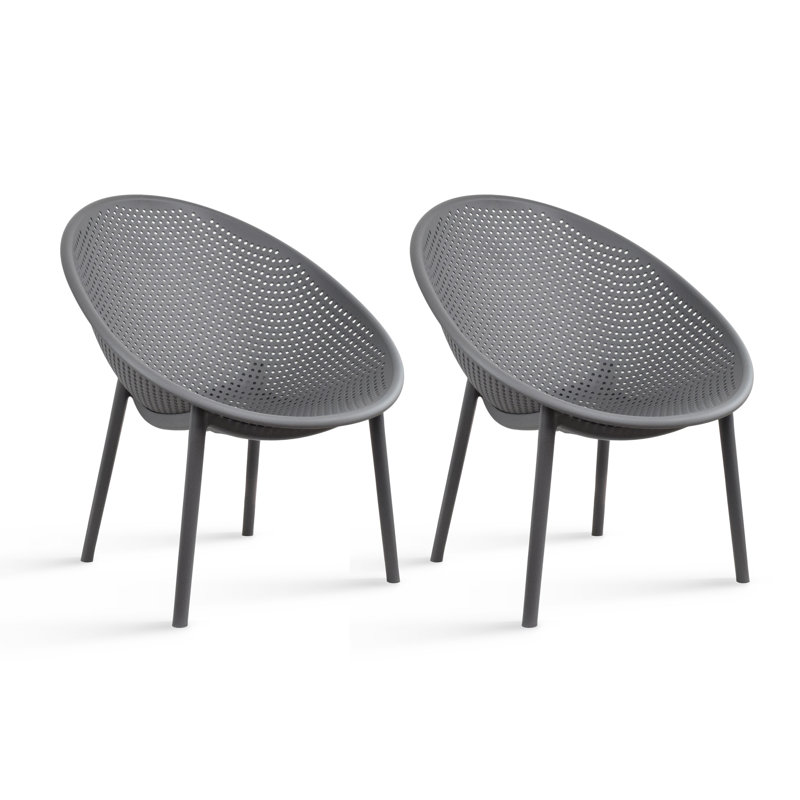 Chaises d'appoint contemporaines d'intérieur et d'extérieur contemporaines en plastique résistant aux intempéries, chaises d'appoint décoratives en forme d'œuf avec siège perforé pour patio, balcon, salon, véranda et bord de piscine, gris
