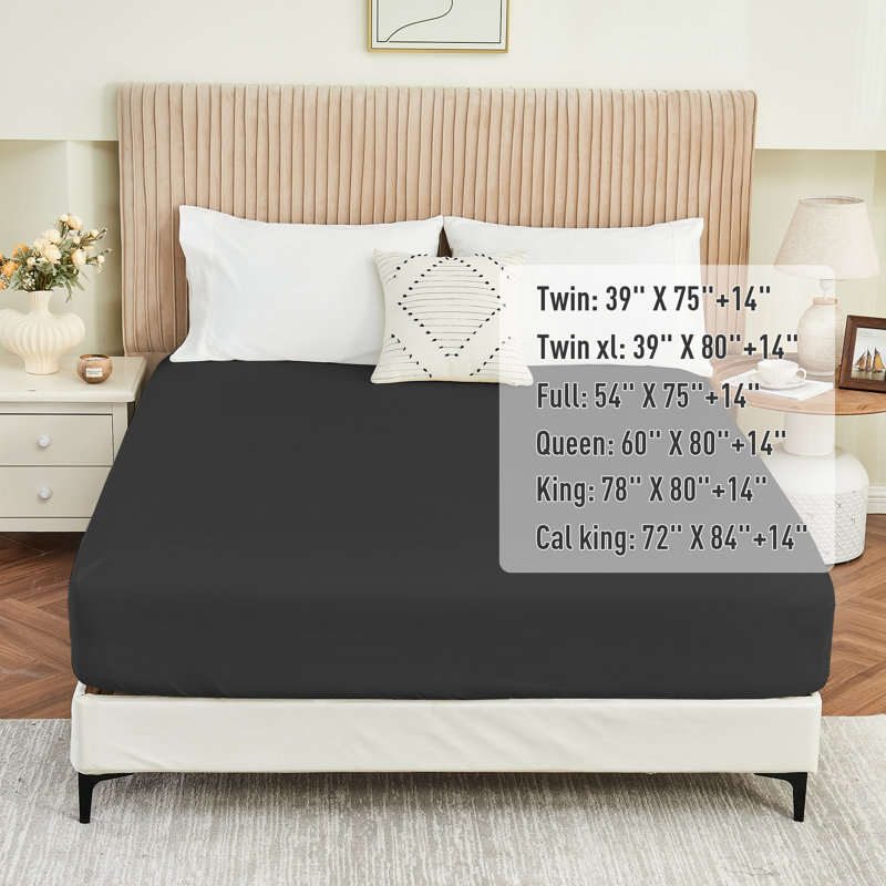 Double Brushed Microfiber Fitted Sheet With Straps Fits Up To 14, Queen Fitted Sheet, Black