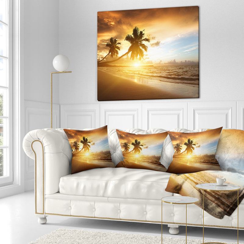 Coussin décoratif à coucher de soleil avec des caraïbes de mer seascape, H 18 po x l 18 po