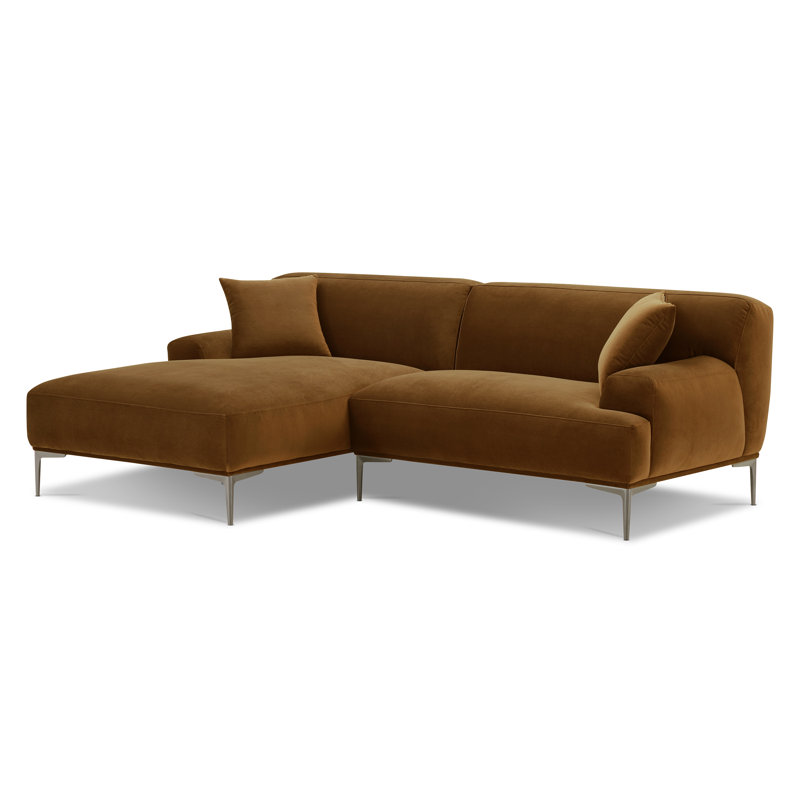 Mineta 94.5" Fabric Performance Velvet Sectional Sofa In Ginger Brown, Left Hand Facing, Ginger Brown Velvet
