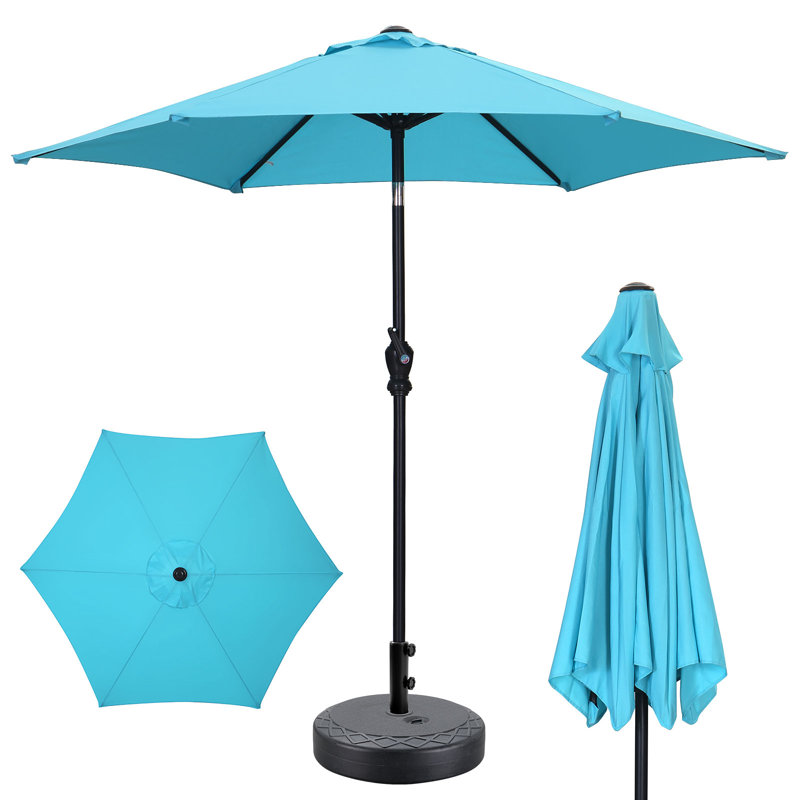 Parasol de patio 7,5 pi avec base, Bleu