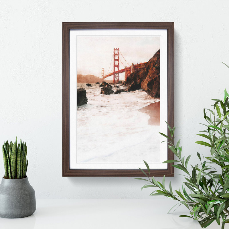 Golden Gate Bridge in San Francisco Abstract - Picture Frame Painting Print, 33cm H x 24cm W x 2cm D, Walnut Framed