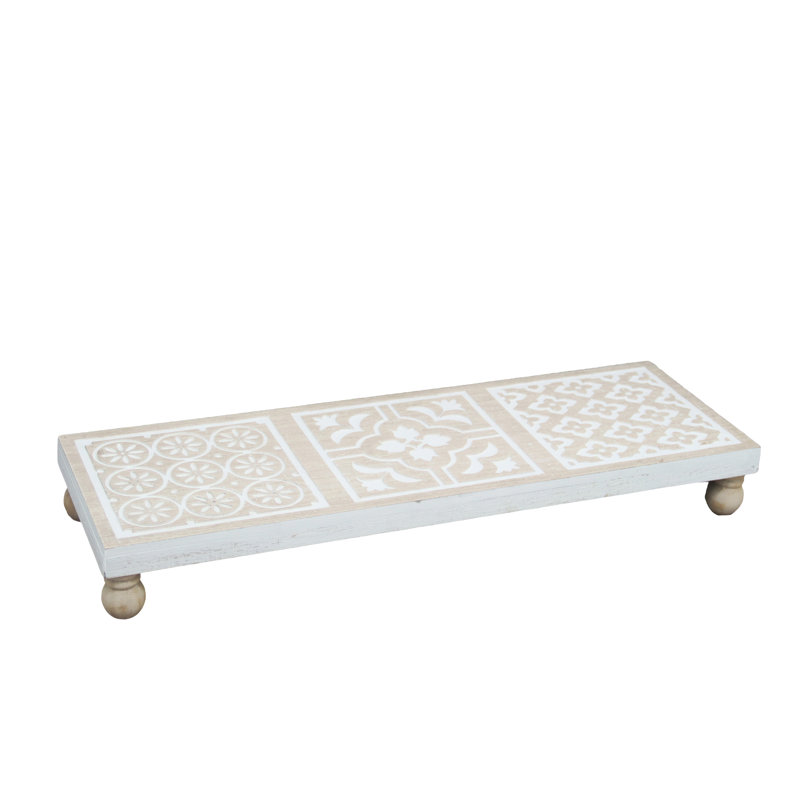 Rehausse de bois sculpté blanc 24 po avec triple damas