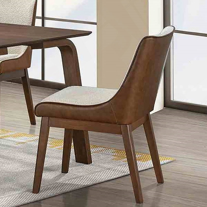 Chaise d'appoint Mid-Century moderne 2 pièces avec siège rembourré, pieds inclinés, dossier courbé, finition noyer et beige