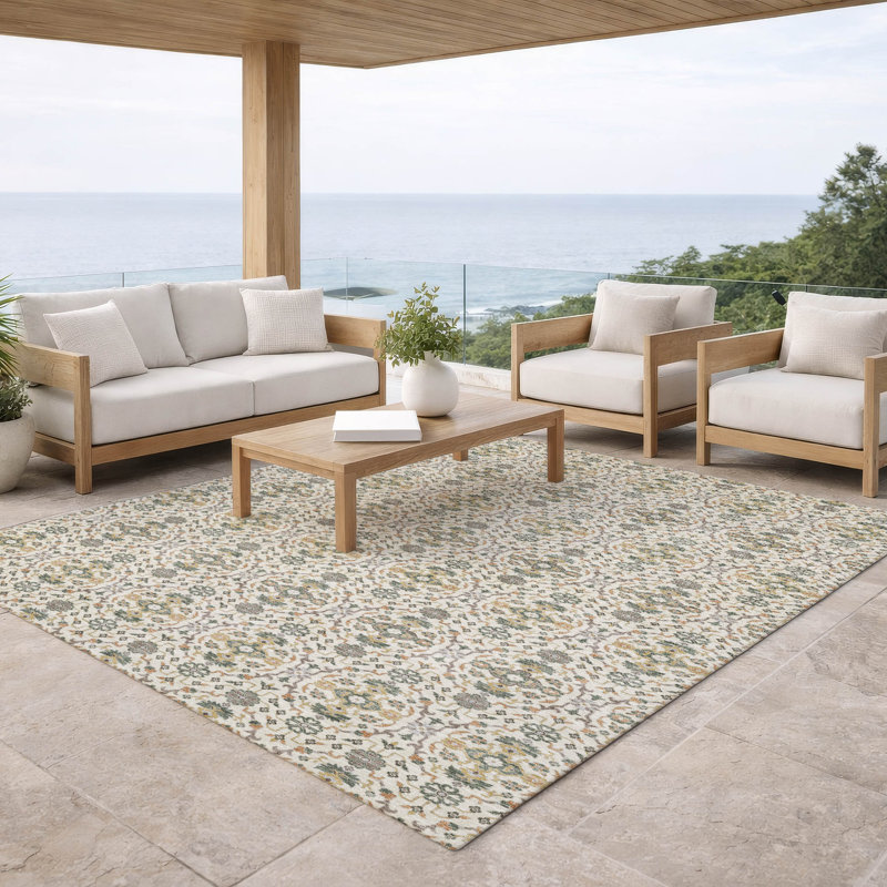 Machine Washable Indoor/Outdoor Chantille ACN2917 Lattice Rug, Cream, 3' x 5'