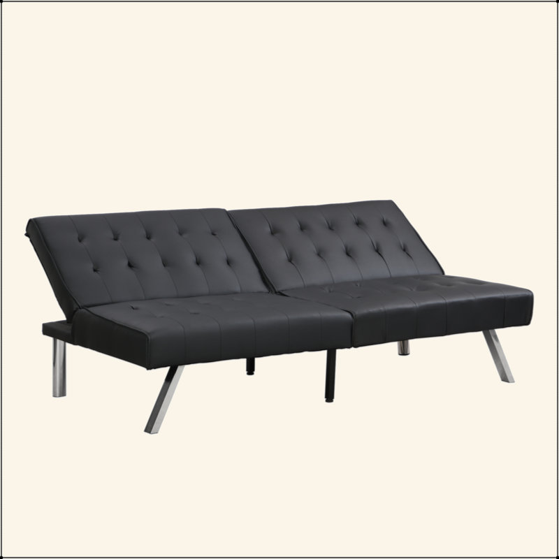Structure en bois, repose-pieds en acier inoxydable, futon, canapé en similicuir