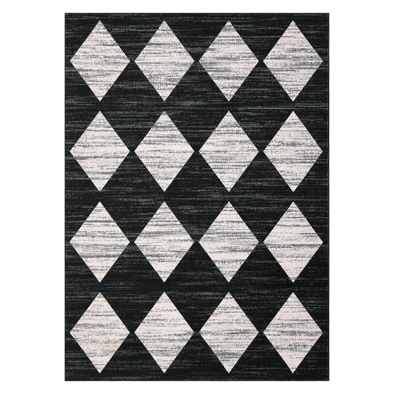 Machine Washable Rugs Distressed Trellis Rug for Living Room Non Slip Stain Resistant Carpet Modern Checkered Farmhouse Floor Cover