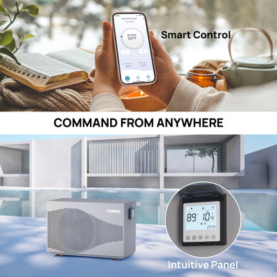 TURBRO 33,000 BTU Inverter Swimming Pool Heat Pump, Up to 10,000 Gallons | Heating and Cooling, Up to 15.8 COP, 110-120V, WiFi Control Electric Pool Heater for Above and Inground Pools, Beluga B33V