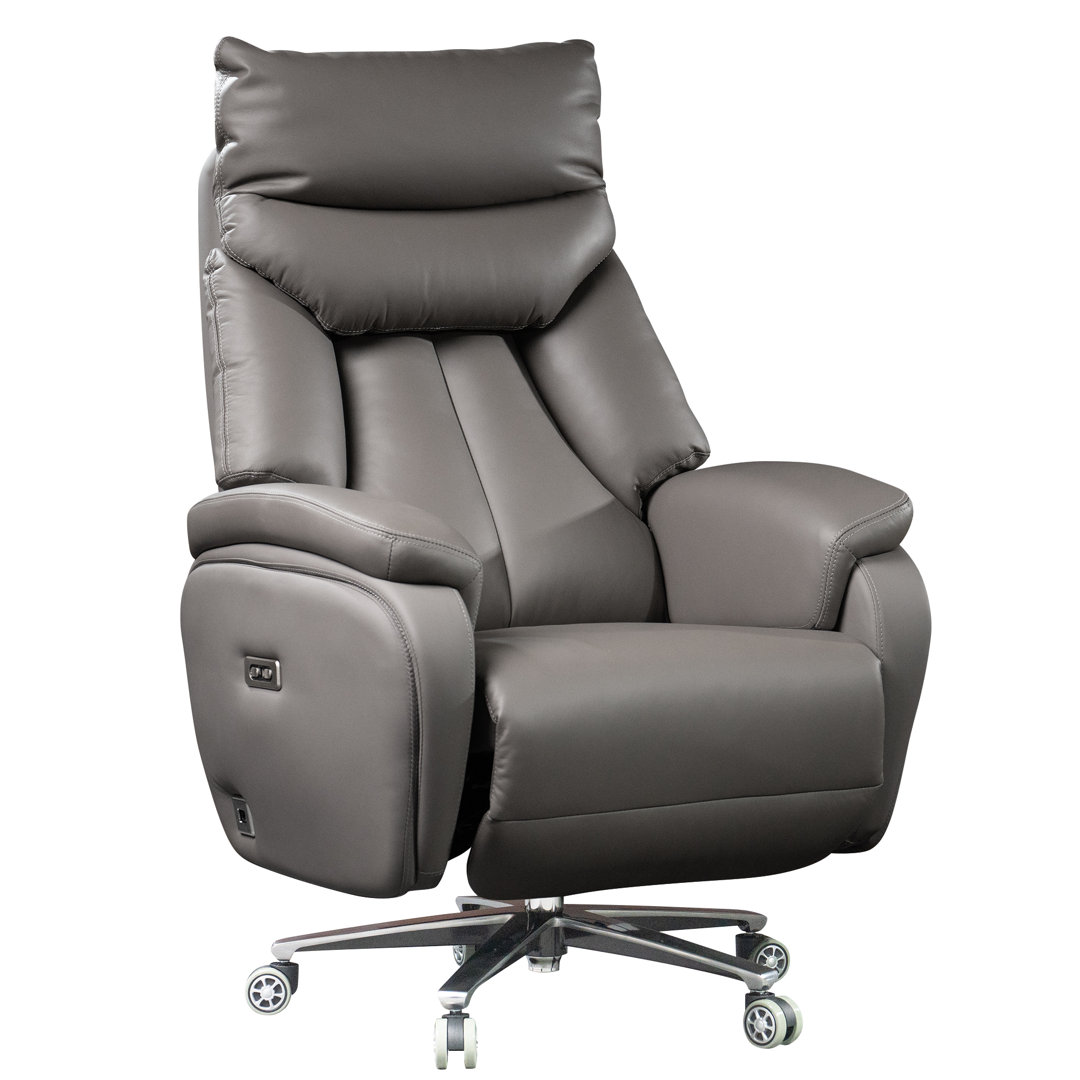 Kinnls Coast Power Office Recliner Chair, Big and Tall Executive Office Chair Fully Reclining Modern Ergonomic Genuine Leather Desk Chair with Arms Kinnls Upholstery 