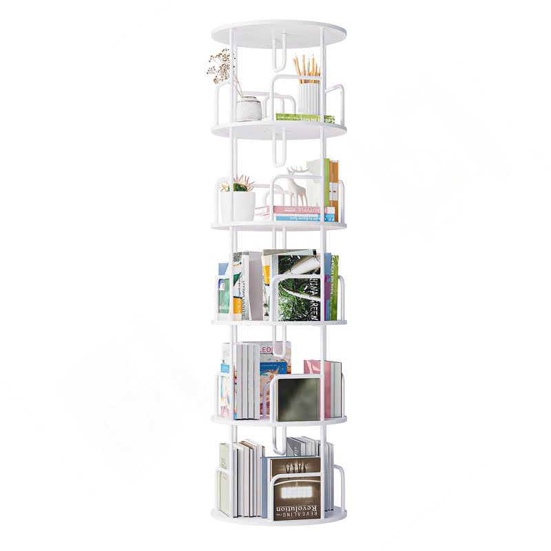 Tour à bibliothèque pivotante à 360 degrés à 5 niveaux avec conception peu encombrante et fonctionnalité de plateau tournant lisse pour l'organisation à la maison.