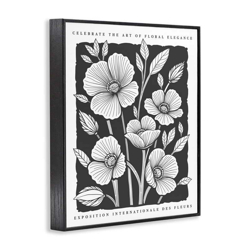 Floral Elegance, impression par estampe numérique, design par lettré et doublé, Giclée encadrée noir minuit