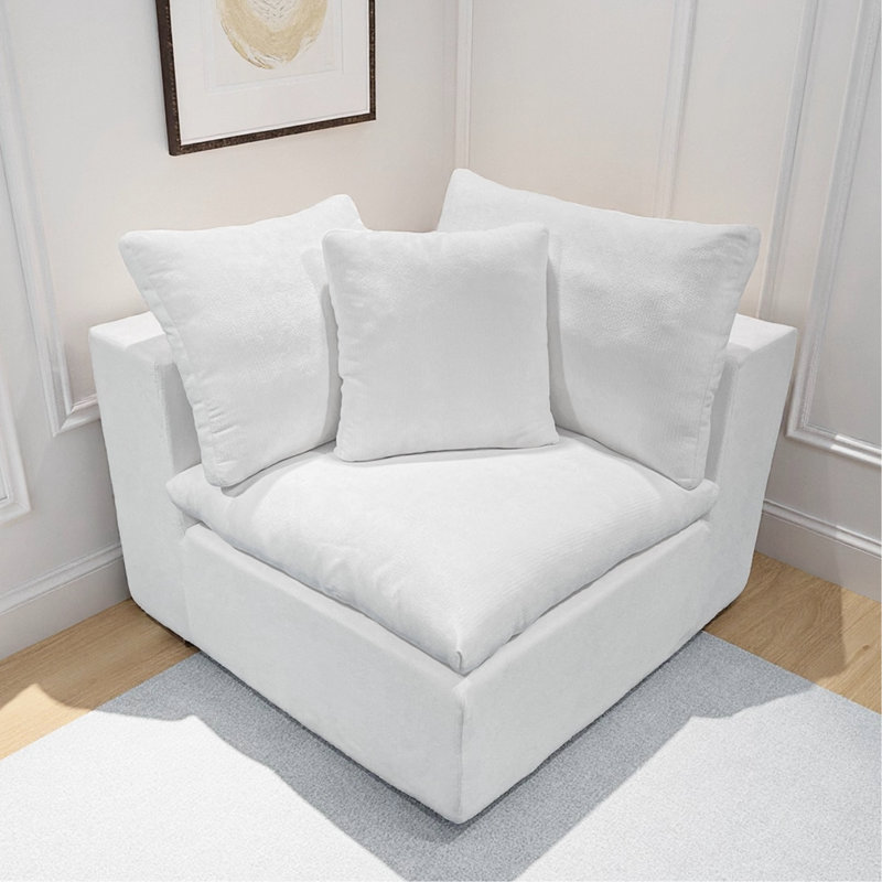 Chaise longue blanche en velours côtelé modulaire et confortable, sans assemblage modulaire