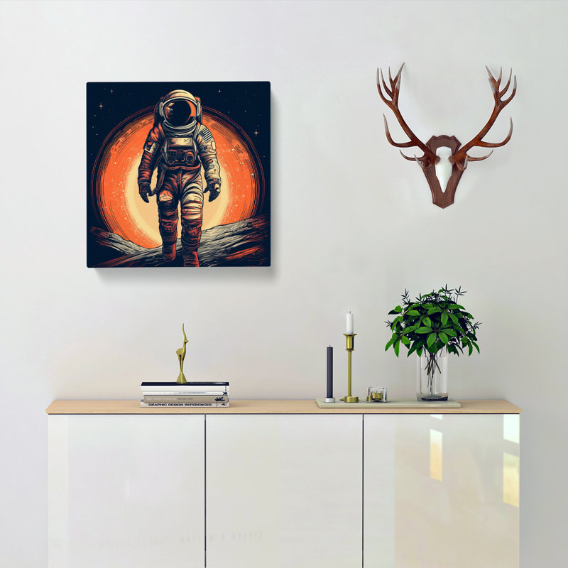 Astronaut Retro Art - Square - Wrapped Canvas - Framed Print, 50cm H x 50cm W x 3cm D