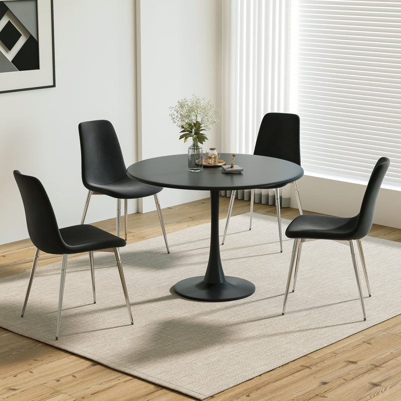 5 - Piece Pedestal Dining Set, Black, Black/Silver