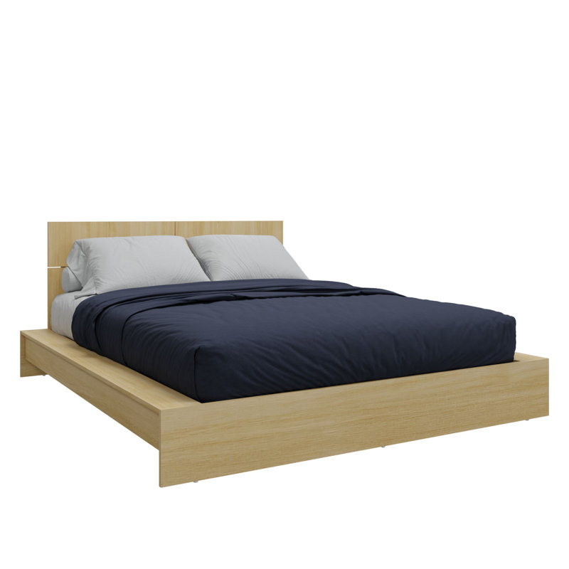 ZEN OMEGA - Lit plateforme avec tête de lit - Assemblage facile, aucun sommier requis, Beige, Queen