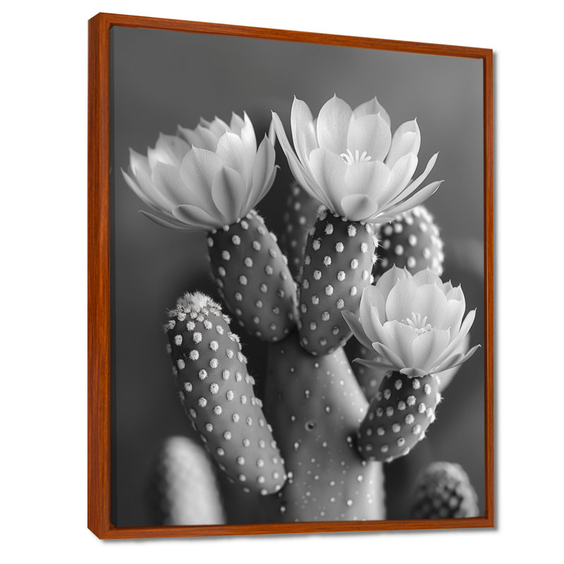 Cactus monochrome gris Botanical Bliss I - Floral Cactus Wall Art Living Room, H 20 po x l 12 po x P 1 po