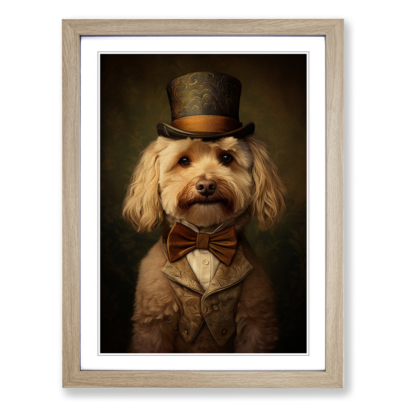 Cockapoo Victorian Framed Print, Oak Framed, 64cm H x 46cm W x 2cm D