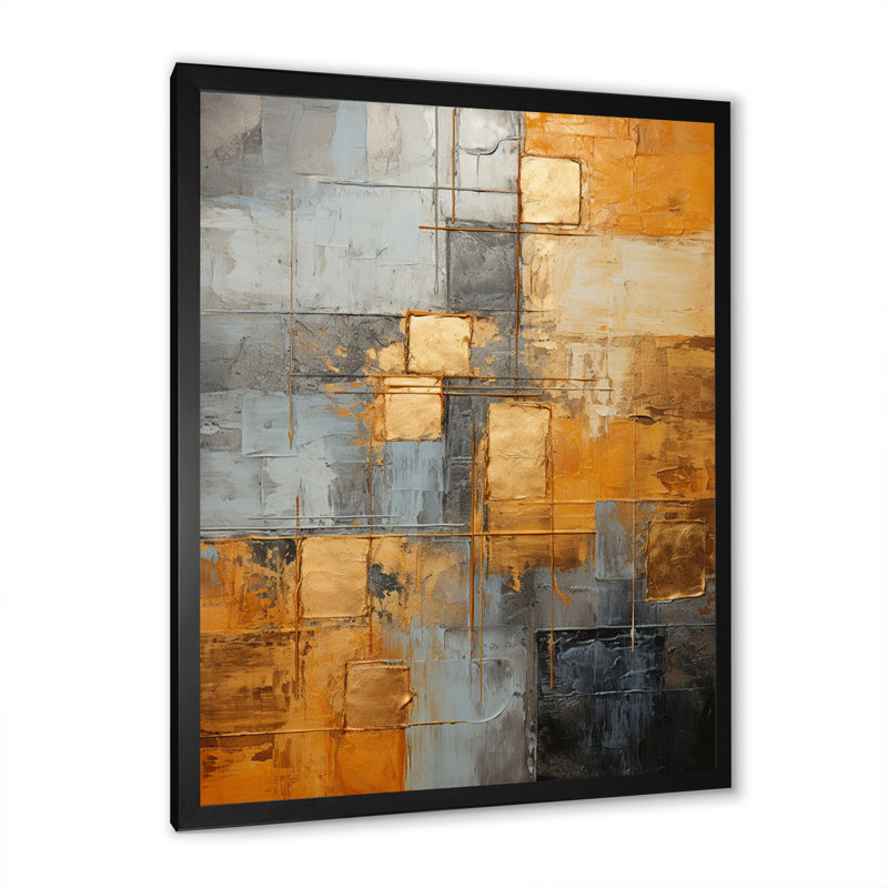 Filancia, gris doré, géométrie brillante III sur toile, Cadre photo noir, H 20 po x l 12 po x P 1 po