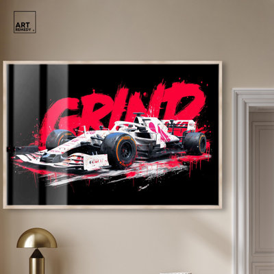 Grind Speed Car Red Shadowbox Print Mancave Decor by Art Remedy, Blonde Frame, 15 x 10
