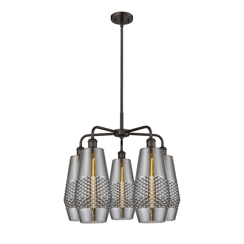 Lustre 5 lumières Monabo, Fumée, Bronze huilé