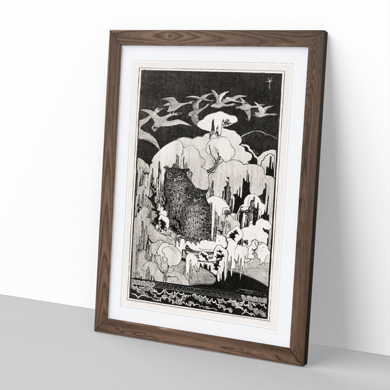 Owls at Winter by Theo Van Hoytema - Picture Frame Painting, 65cm H x 48cm W x 2cm D, Walnut Framed