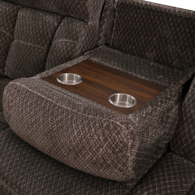Ensemble de trois pièces de canapé brun intelligent antibactérien et anti-boulochage inclinable à 110-115 ° avec compartiment de rangement et porte-gobelet