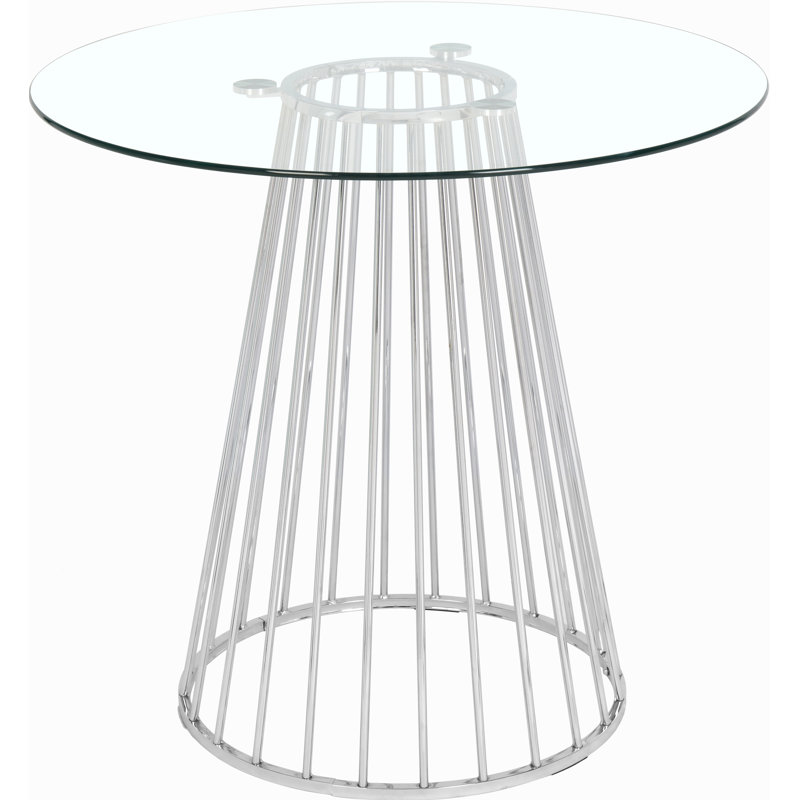 Cazzie Round Glass Top Metal Base Dining Table, Chrome