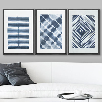 Blue Line Art and Diamond Illusion Collage Abstract Patterns Modern Art Mid-Century Modern