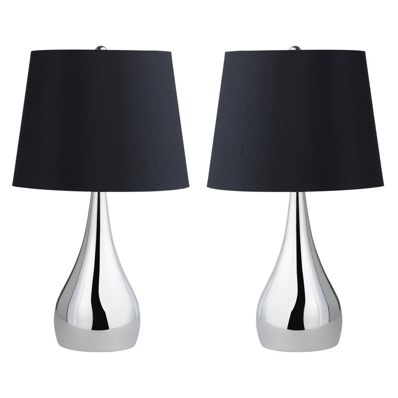 Metal Table Lamp With White Linen Shade