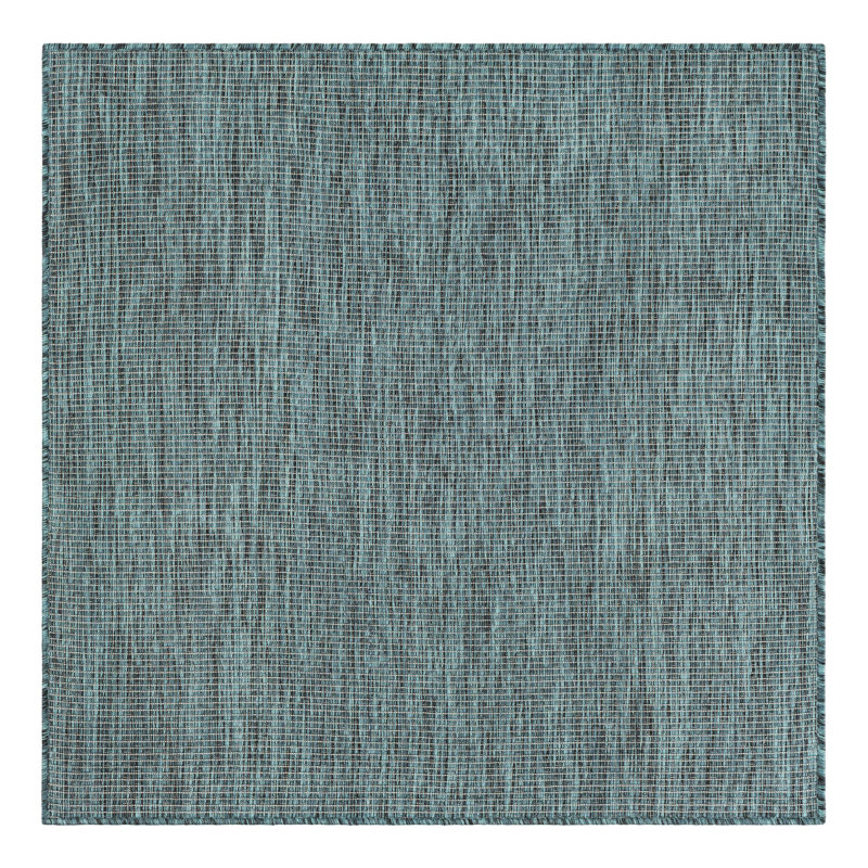 Tapis bleu sarcelle intérieur / extérieur Sevim, Carré 4 pi 1 po