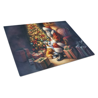Planche à découper en verre Corgi and Santa Claus