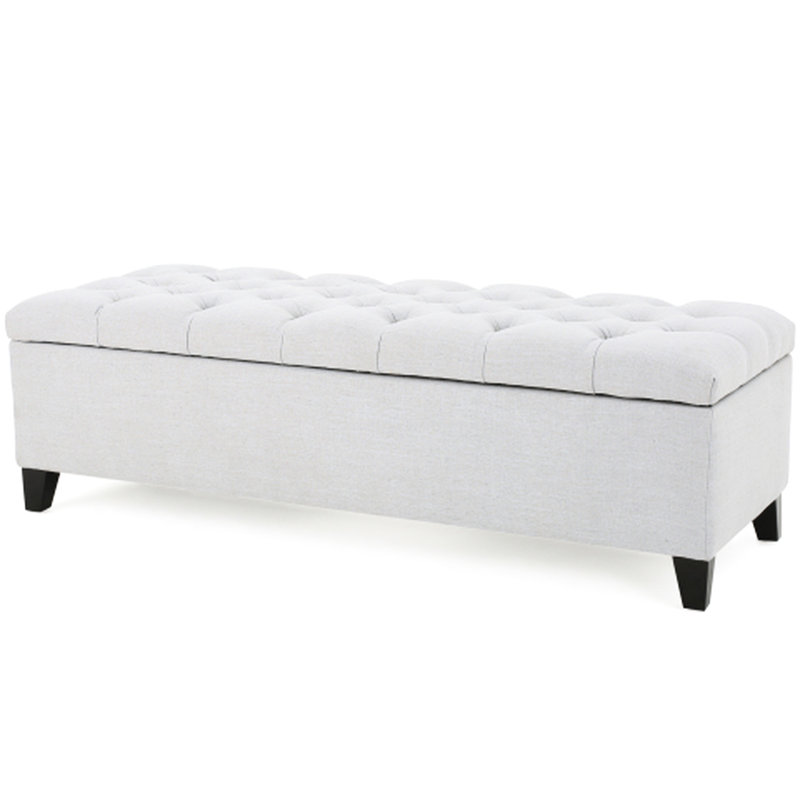 Bouton de rangement avec piqûre en losange v2 en tissu gris, pieds amovibles, l 51 po x P 17,5 po H 17 po pour le sous-sol - banc en tissu, siège de cave à vin