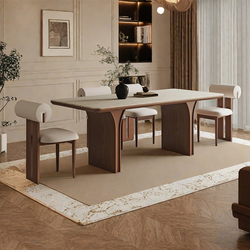 Retro light luxury rectangular dining table set, 29.5"H x 55.1"L x 31.5"W