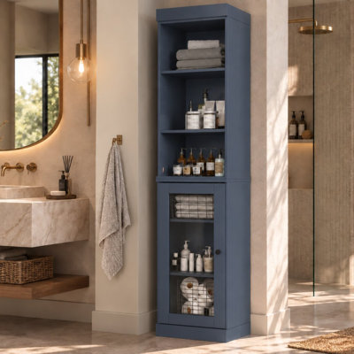 100% Solid Wood 16.5" Bathroom Storage Cabinet with Clear Glass Doors and Adjustable Shelves