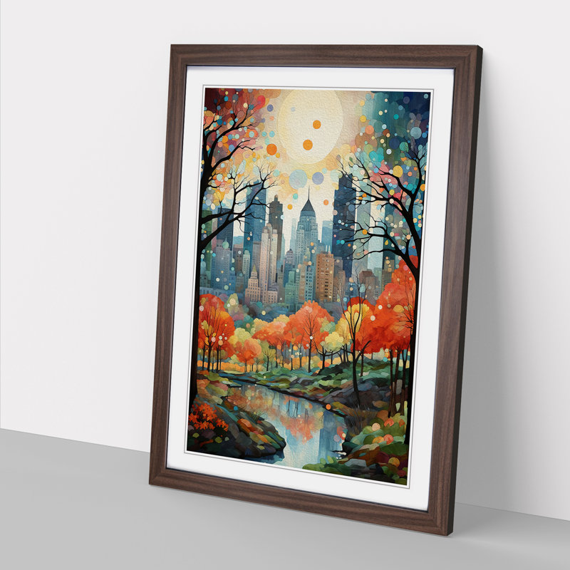 Central Park Neo-Plasticism - Single Picture Frame Print on Wood, Walnut Framed, 46cm H x 34cm W x 2cm D