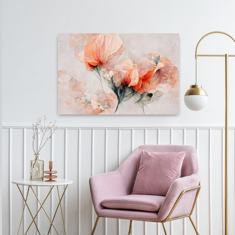 Art contemporain abstrait, délicat, fleur élégante, art naturel, H 24 po x l 36 po