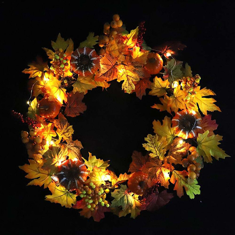 Handcrafted Faux Lighted Maple Polyester 50cm Wreath