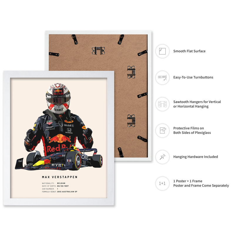 Max Verstappen, Poster, 24"H x 32"W, White Framed