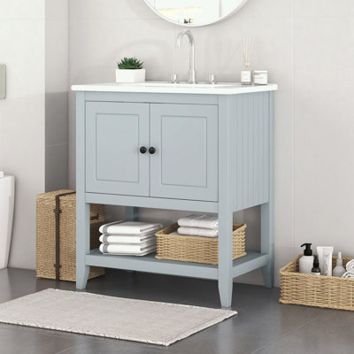 Meuble-lavabo avec lavabo, deux portes et tablette ouverte