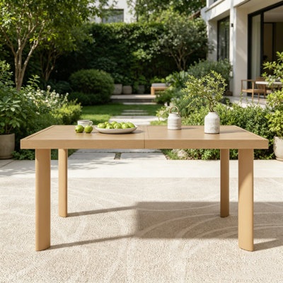 Outdoor Dining Table for 6, Rectangular Aluminum Patio Table 63" x 35.5", All Weather Resistant Patio Furniture with Wood-Like Tabletop for Lawn Garden Backyard