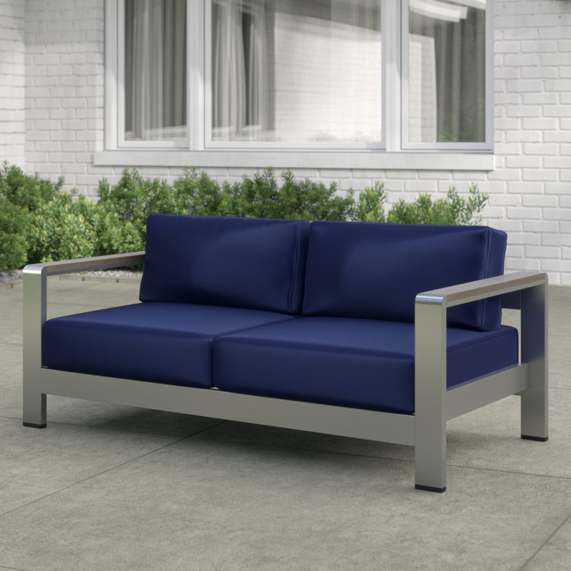 Silver Navy Aluminum Outdoor Patio Loveseat with Cushions