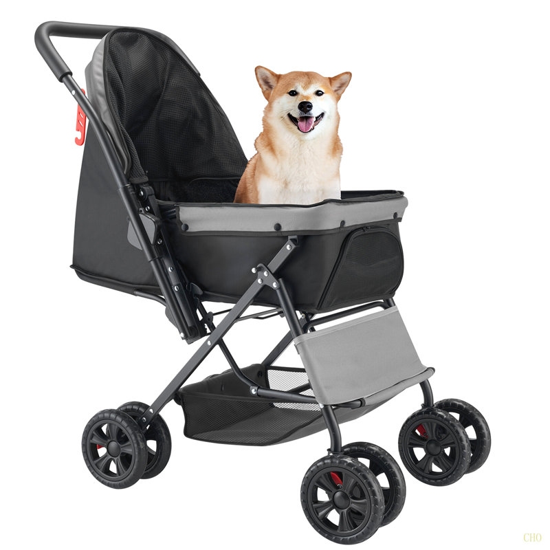 Poussette pour chien pliable pour animaux 4 roues avec poignée réversible jusqu'à 44 lb