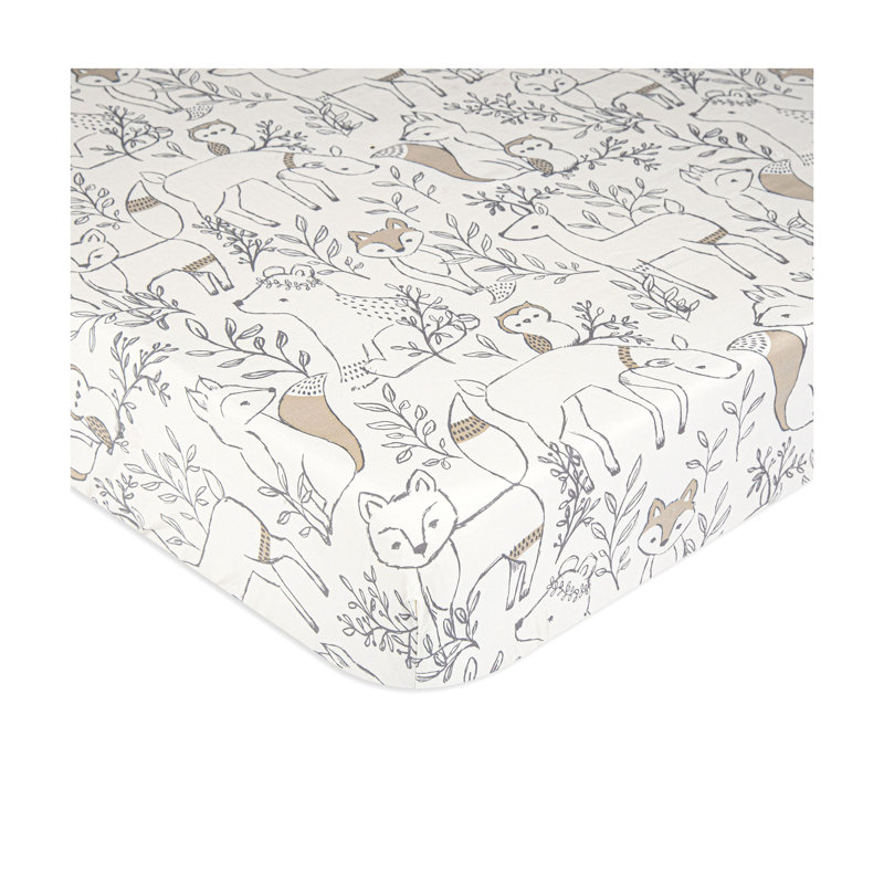 Woodland Animals Fitted Crib Sheet, 100% Cotton, Brown and White, Soft and Durable, Ezra
