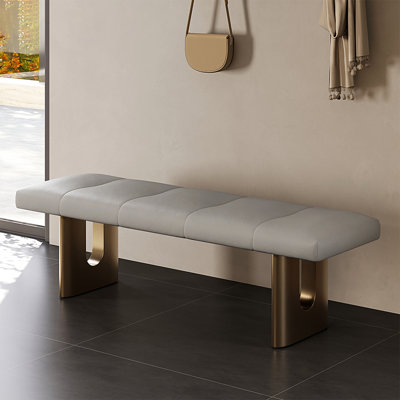 Long banc en cuir gris et gris